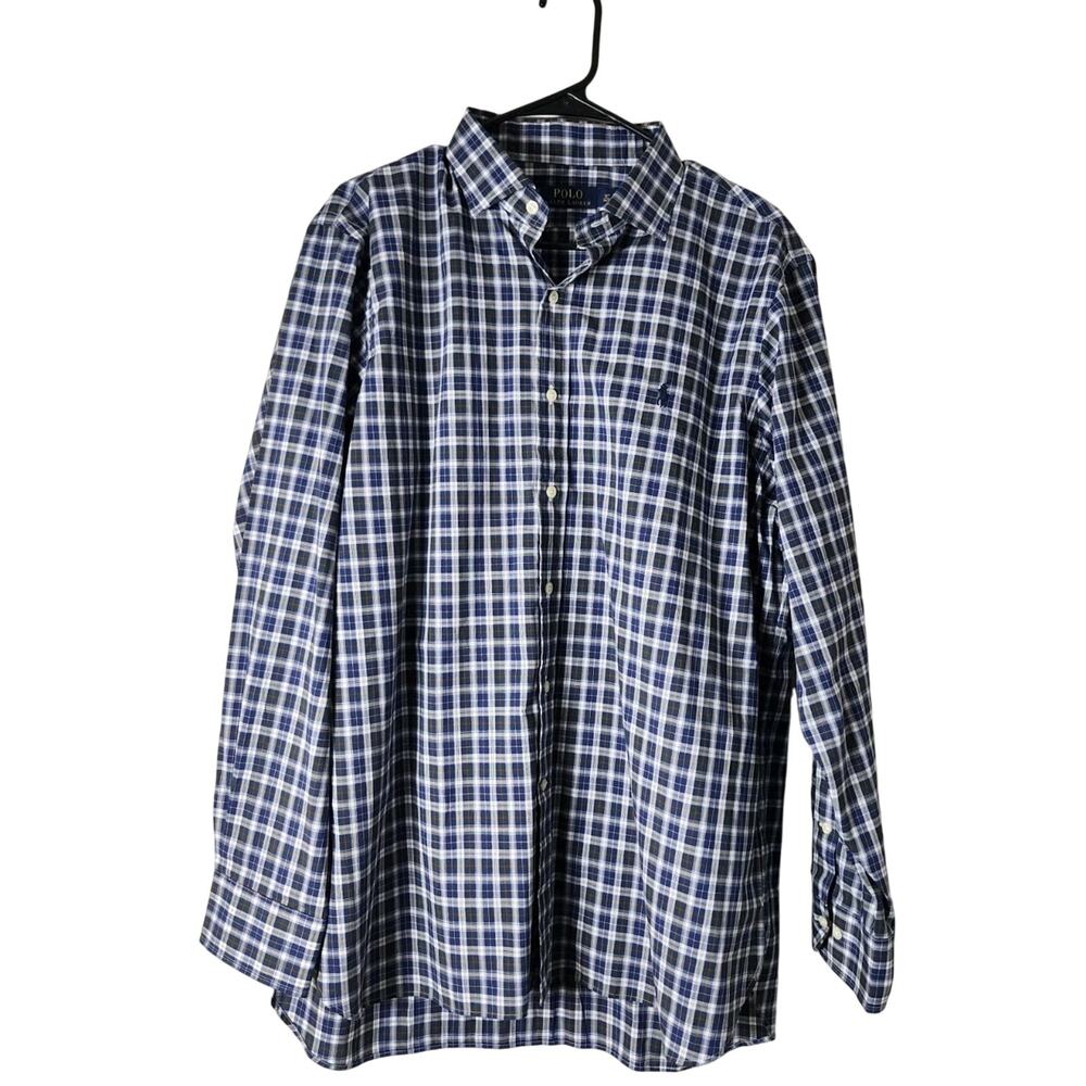 Polo Ralph Lauren Men's Dress Shirt Size 16.5‎ 34/35 Blue Plaid Button Down